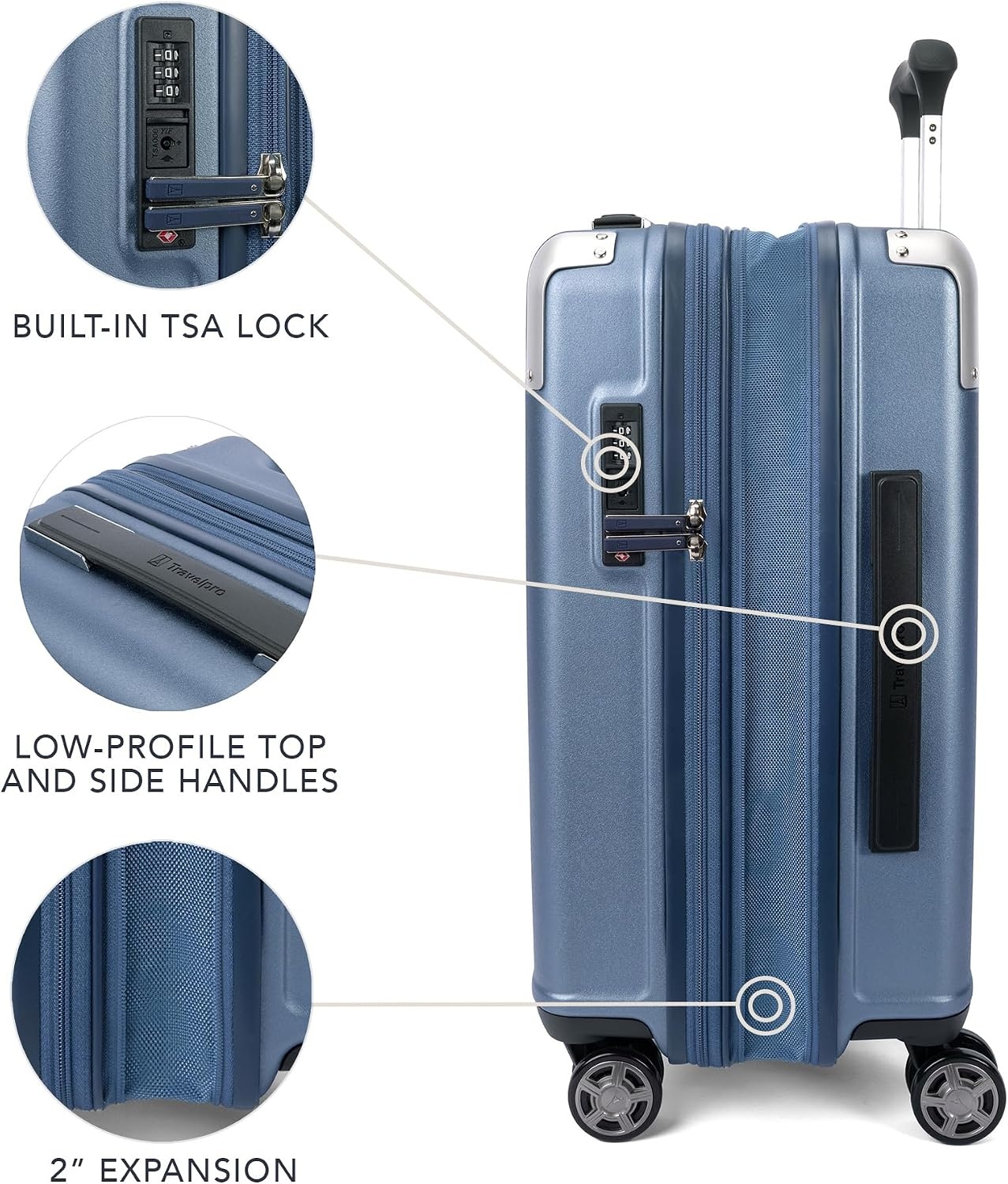 image:imageTravelpro Platinum Elite Hardside Checked Luggage Spinner Black 28InchDark Sky Blue