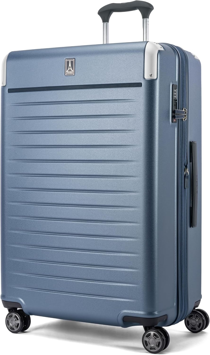 image:imageTravelpro Platinum Elite Hardside Checked Luggage Spinner Black 28InchDark Sky Blue