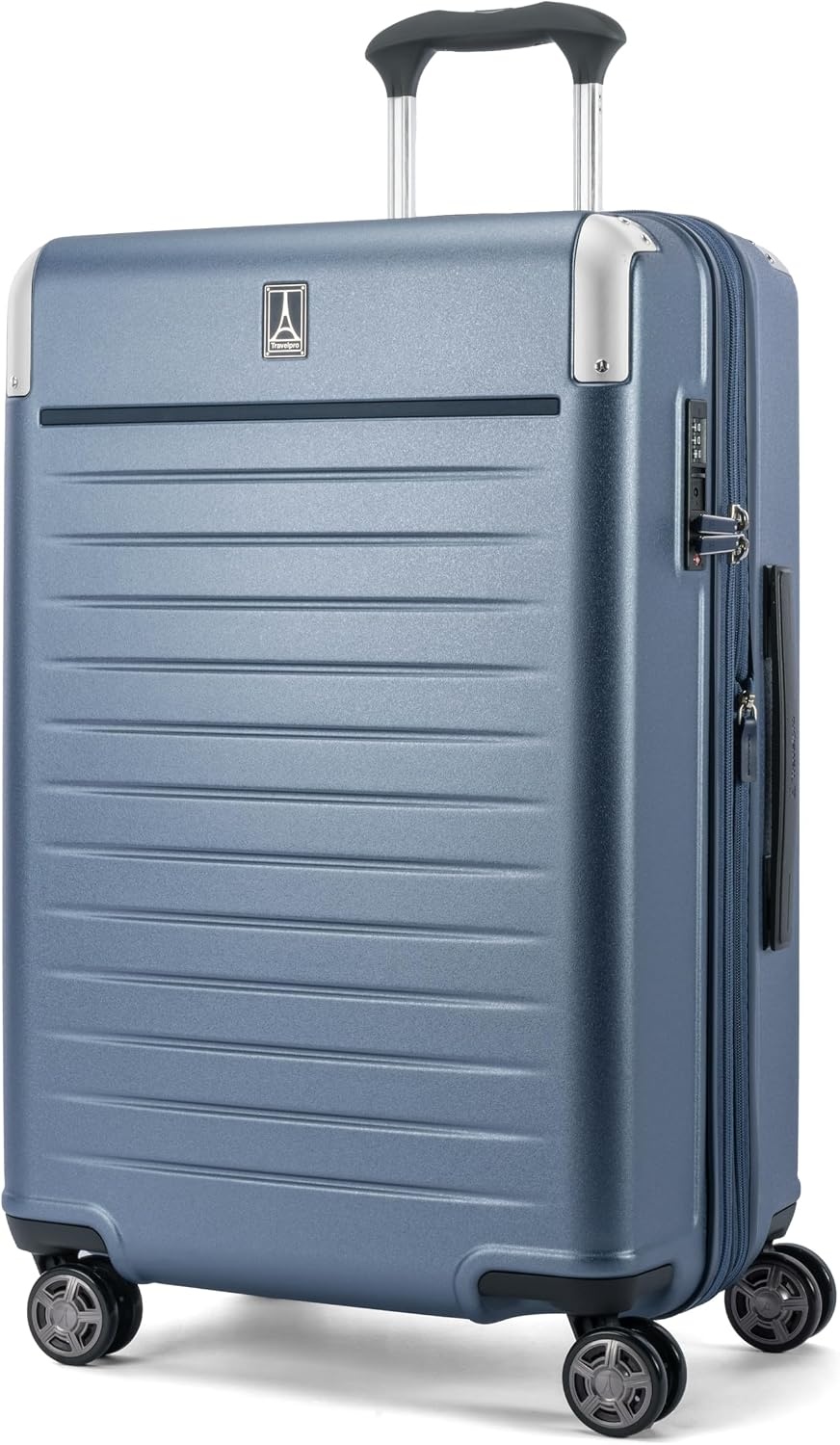 image:imageTravelpro Platinum Elite Hardside Checked Luggage Spinner Black 28InchDark Sky Blue