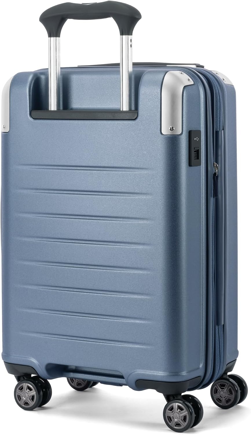 image:imageTravelpro Platinum Elite Hardside Checked Luggage Spinner Black 28InchDark Sky Blue