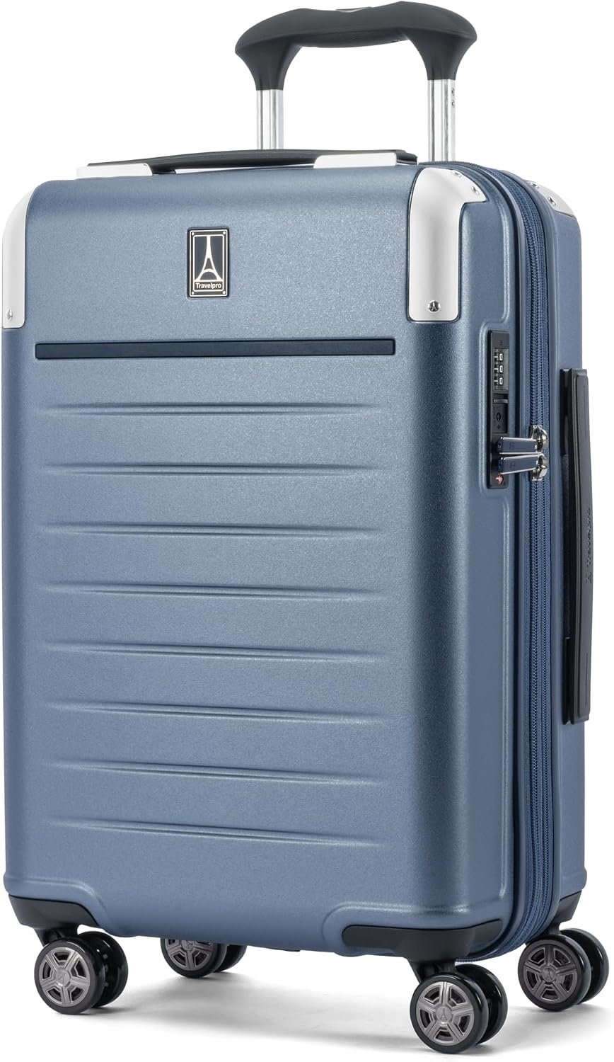image:imageTravelpro Platinum Elite Hardside Checked Luggage Spinner Black 28InchDark Sky Blue