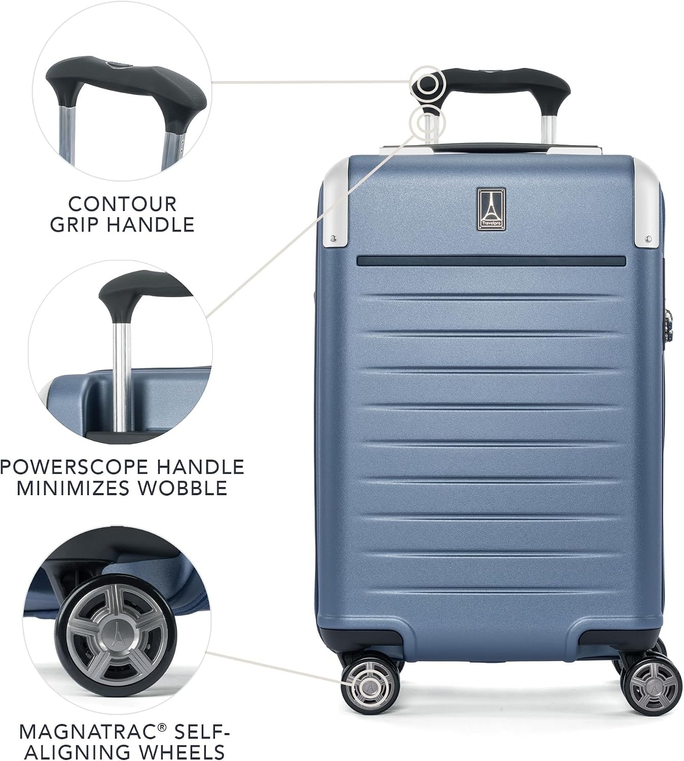 image:imageTravelpro Platinum Elite Hardside Checked Luggage Spinner Black 28InchDark Sky Blue