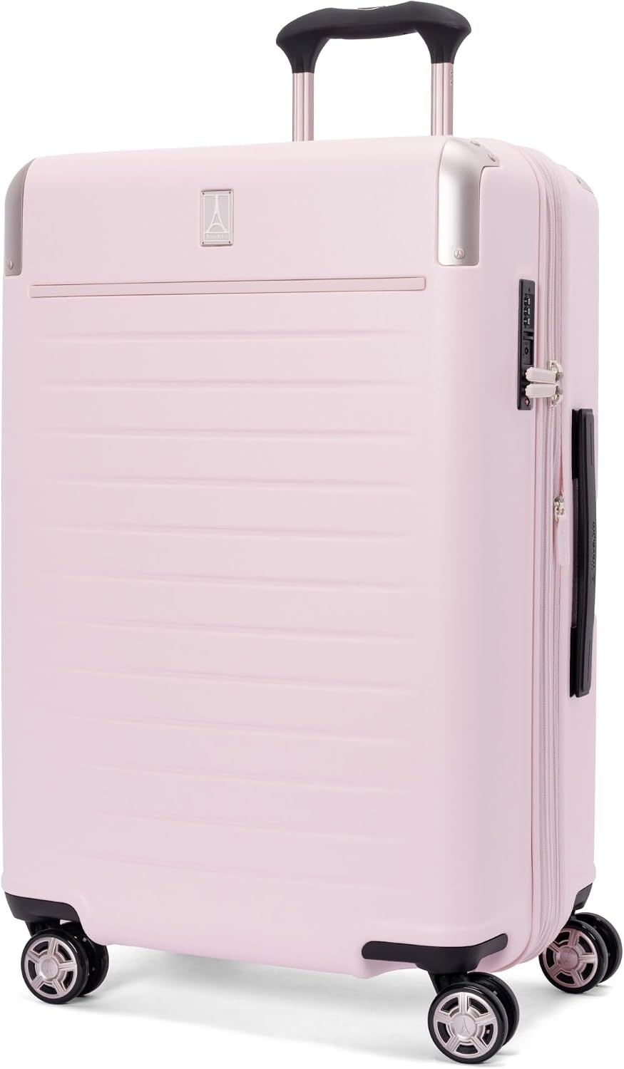 image:imageTravelpro Platinum Elite Hardside Checked Luggage Spinner Black 28InchPowder Pink